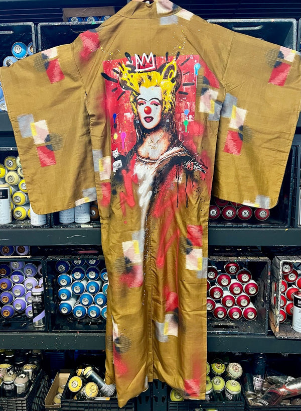 "Make Art Great Again" WITH BONUS ART - Reimagined Vintage Kimono - Kimono Zulu Artist Collaboration with Mr.D 1987